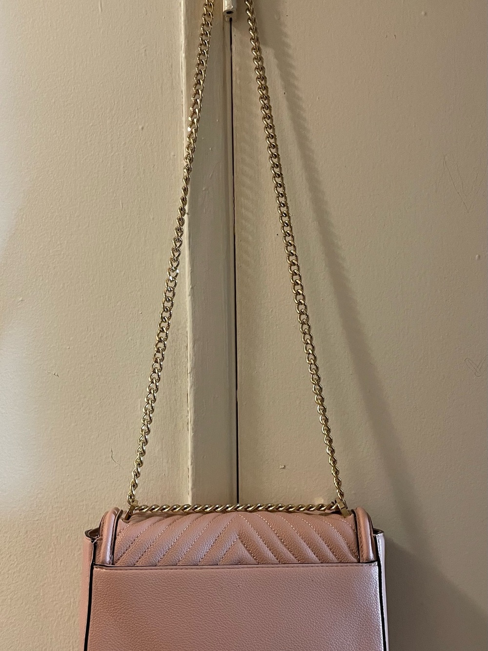 Victoria's Secret Blush Pink Quilted Shoulder Bag with Gold Chain